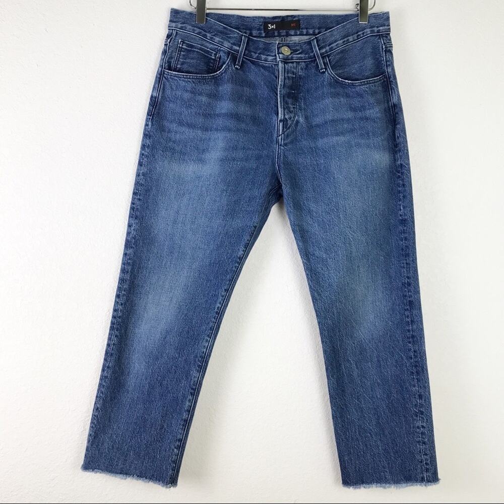 3x1 Lima Straight Leg Button Fly Raw Hem Cropped Jeans Made in USA 100% Cotton